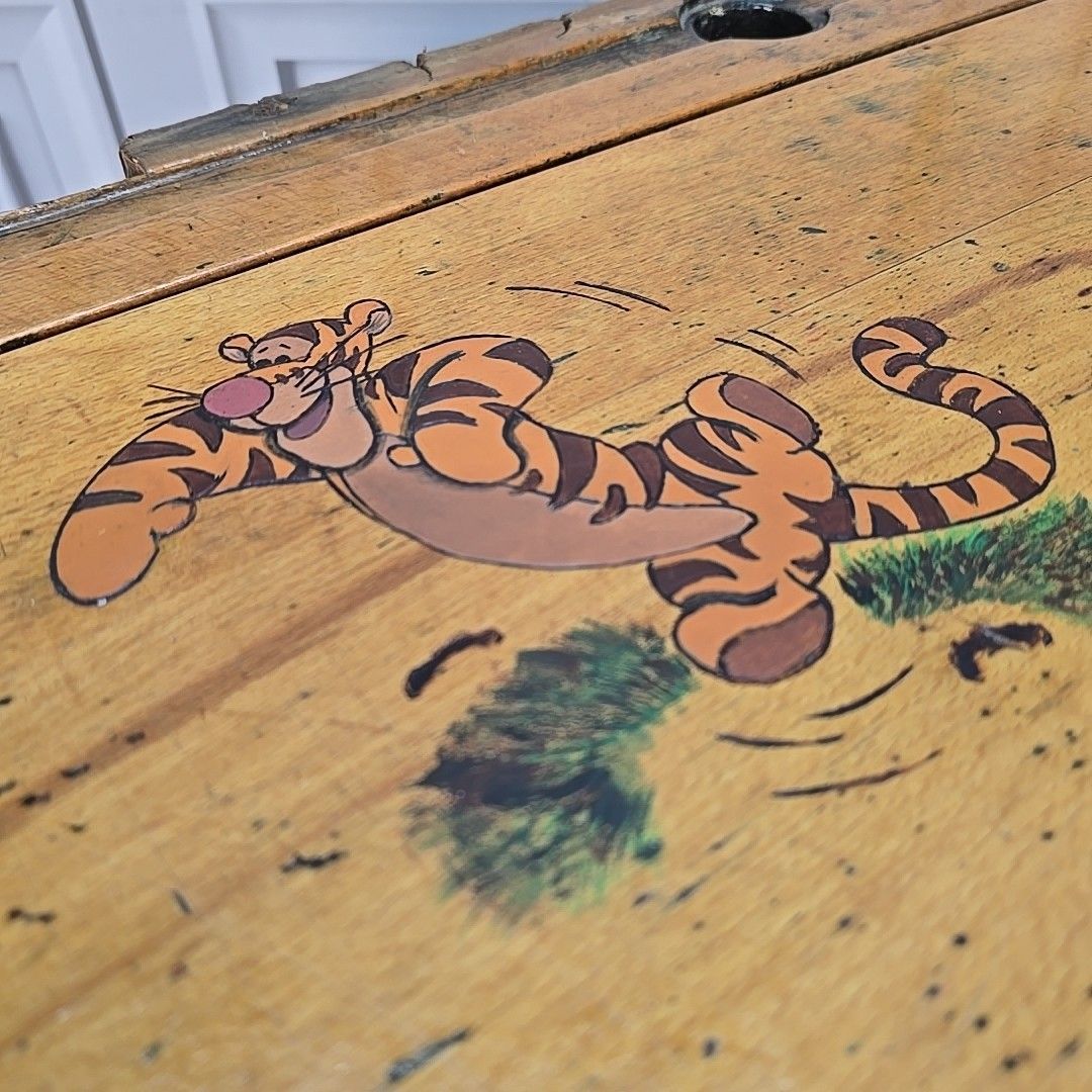 Vintage Child’s School Desk – Wooden Lift Top Storage – Winnie The Pooh Painted photo buy