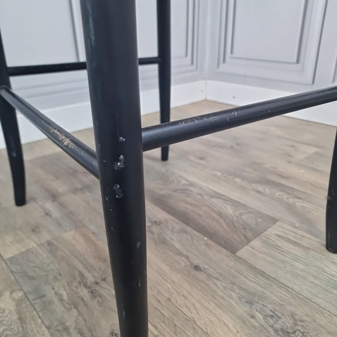 photo vinterior Vintage Nesting Tables Ebonized Danish Cord Woven 1960's Nest Of Stools Retro