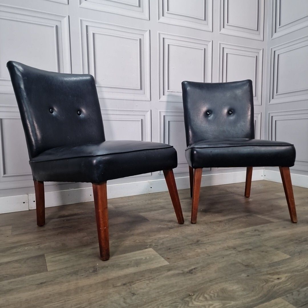 Mid Century Vinyl Chairs  Lounge Cocktail Retro Scandi Mcm Danish Pair  Vintage photo furniture