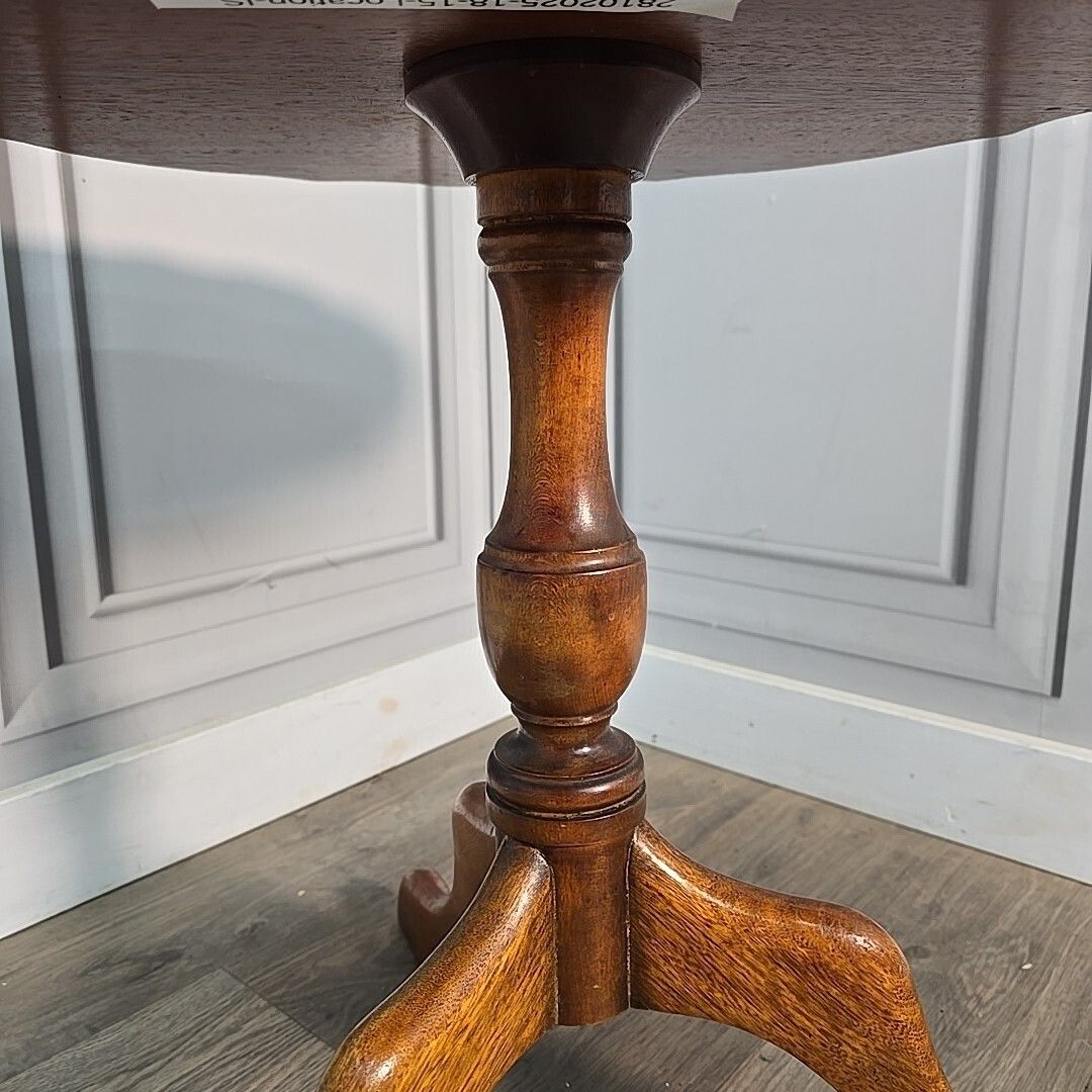 Antique Pedestal Wine Table Charles Barr Scalloped Edge – Yew Wood – Pie Crust photo vintage