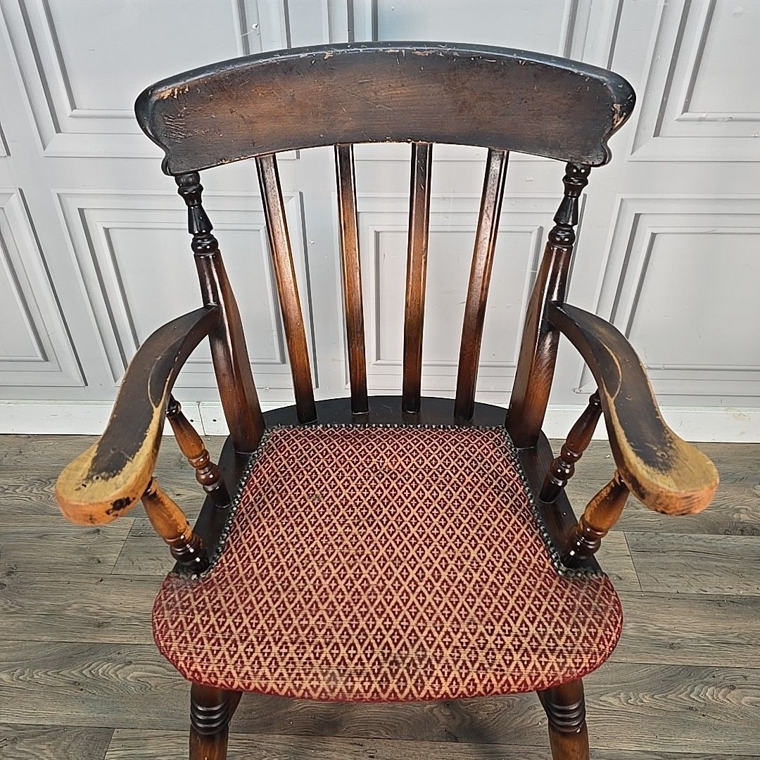 Antique High Back Armchair – Solid Wood Rustic Victorian Chair Farmhouse Country photo Furniture