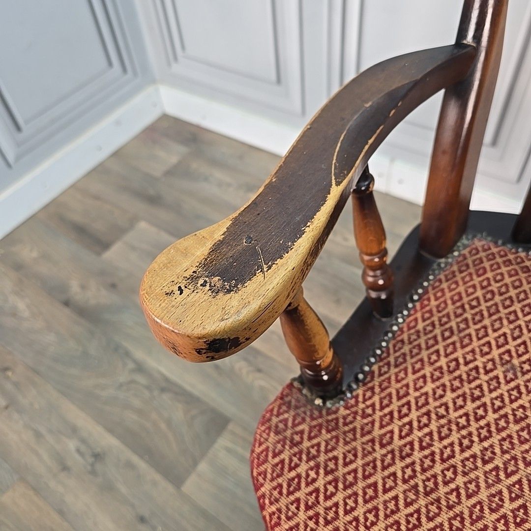 Antique High Back Armchair – Solid Wood Rustic Victorian Chair Farmhouse Country photo 190.0