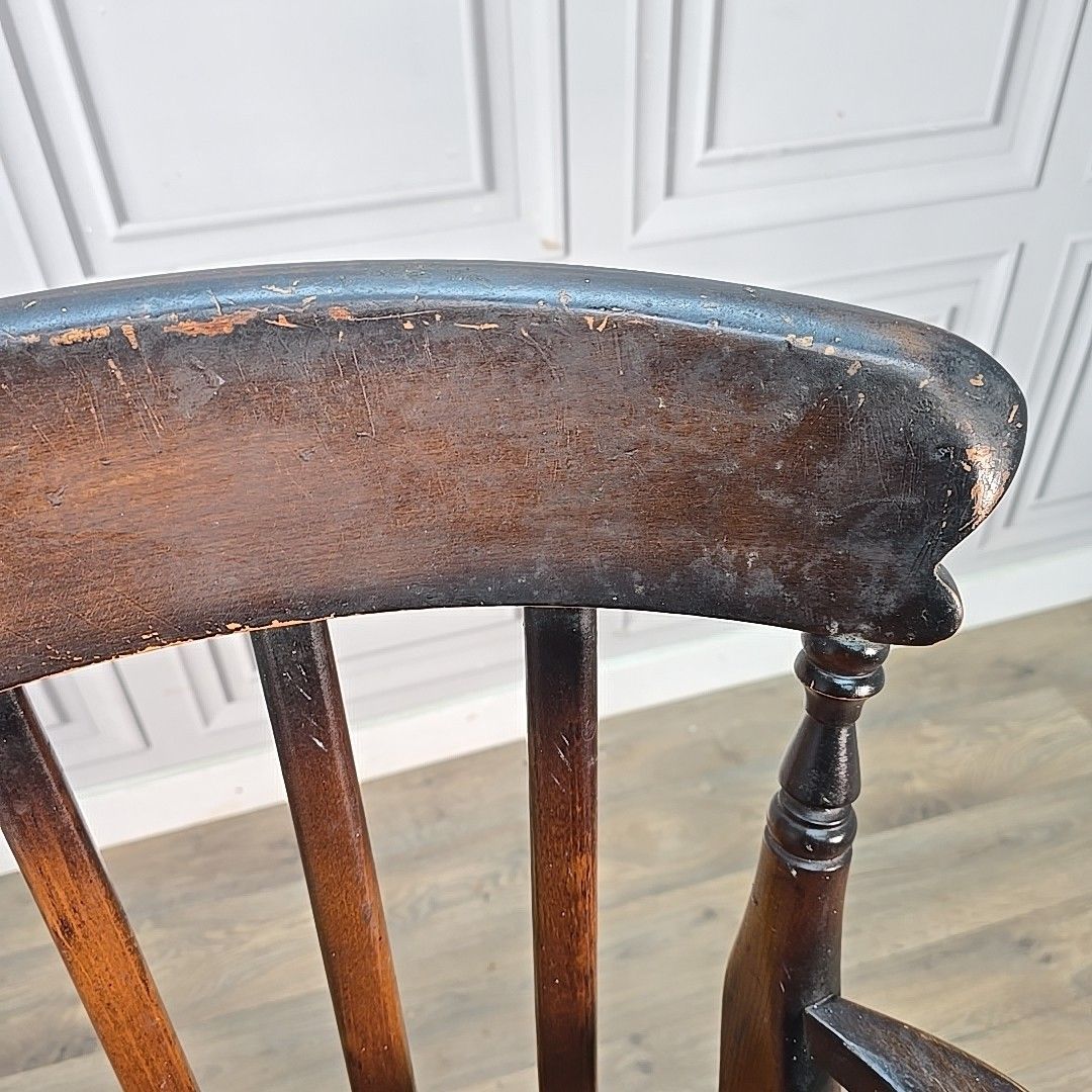 photo for sale Antique High Back Armchair – Solid Wood Rustic Victorian Chair Farmhouse Country