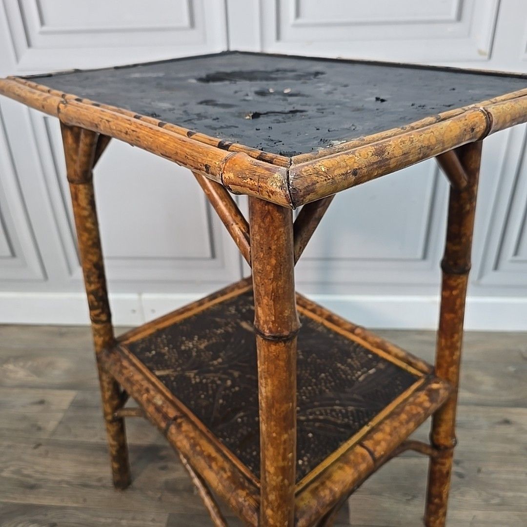 140.0 Antique Tiger Bamboo Table Occasional Aesthetic Japanned Victorian Painted photo