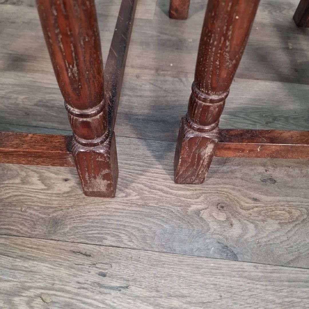 photo buy Vintage Nest Of Tables Wooden Oak Turned Legs Rustic Occasional Side Nesting
