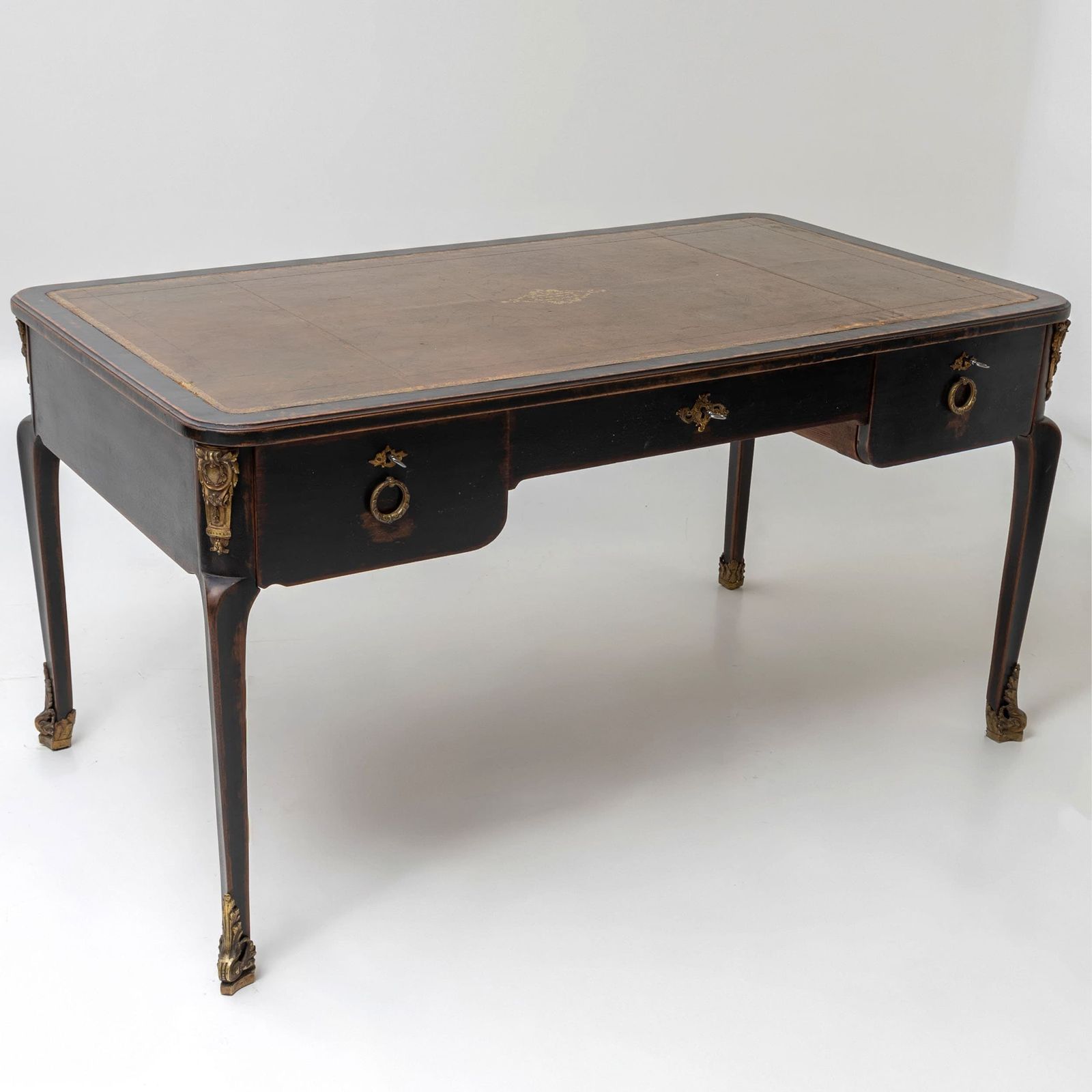 Black Patinated Baroque Style Desk, Early 20th Century