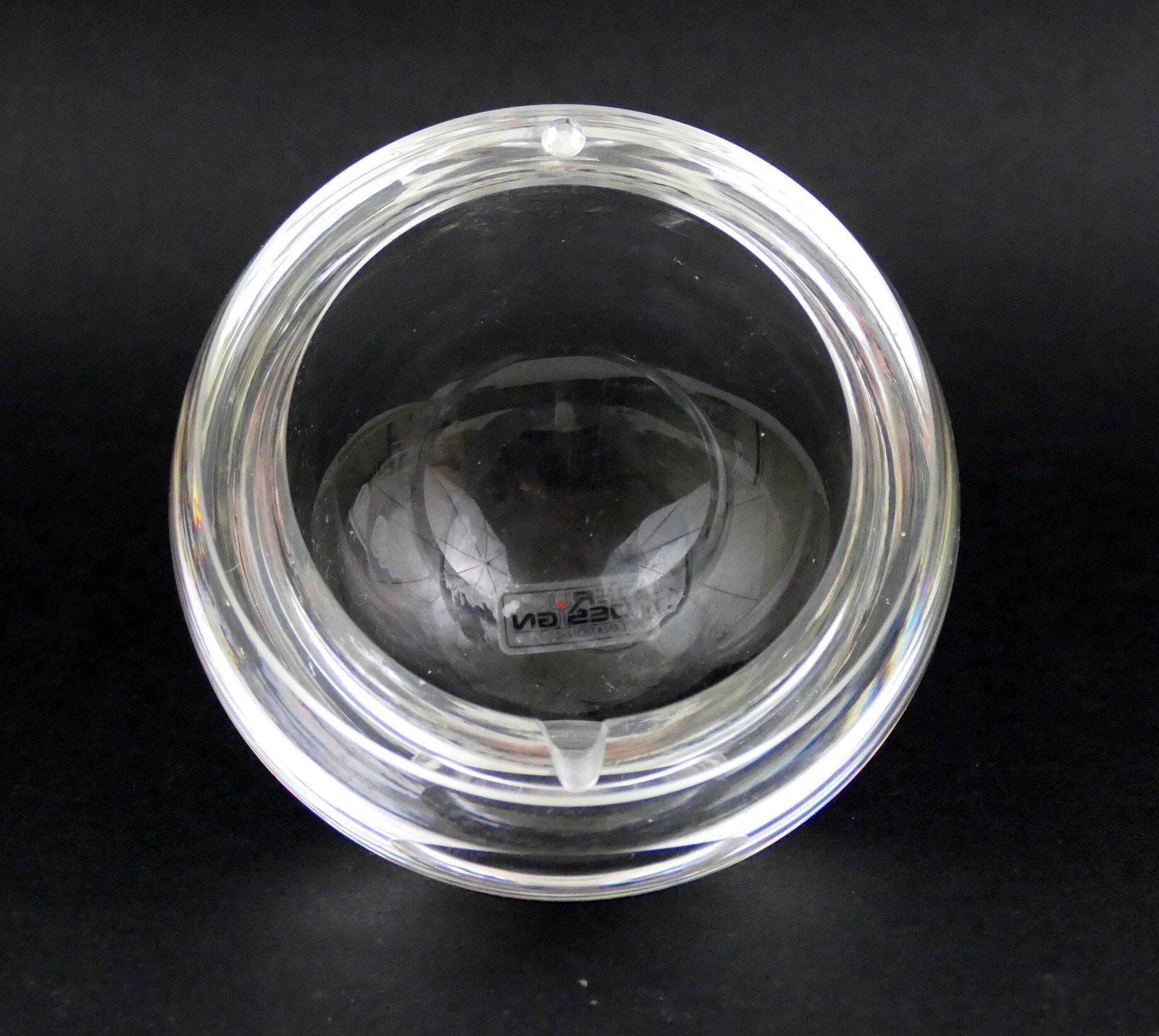Vintage German Deru Design Clear Crystal Glass Spherical Y2k Ashtray, Round Ball Shaped Designer Piece Germany Year 2000 Minimalist Style photo furniture