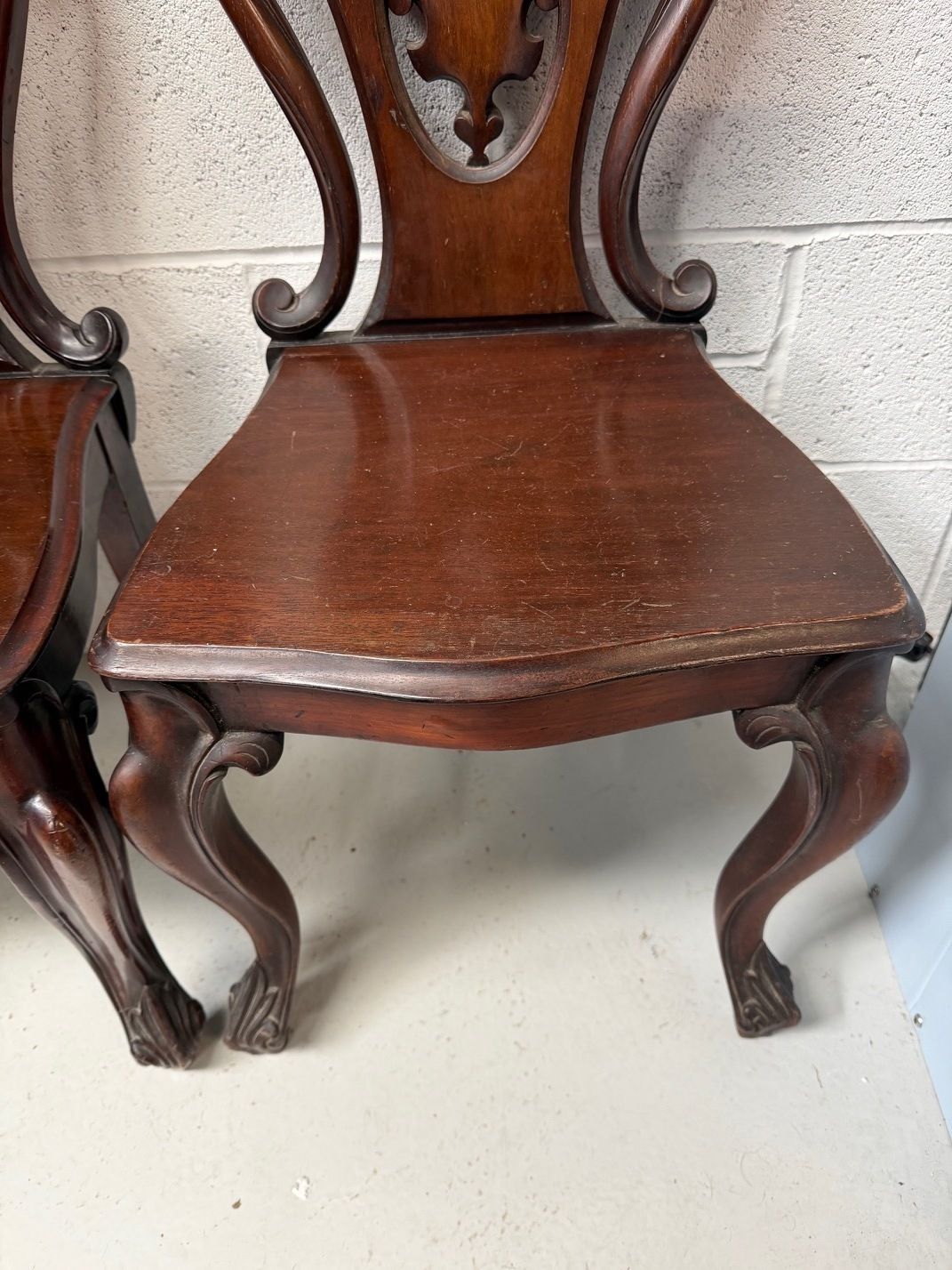 Pair Of Antique Mahogany Hall Chairs photo Furniture