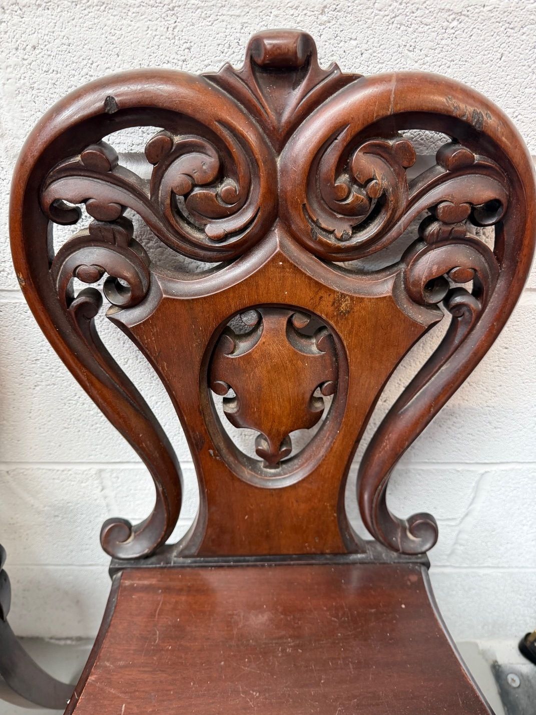 Furniture Pair Of Antique Mahogany Hall Chairs photo