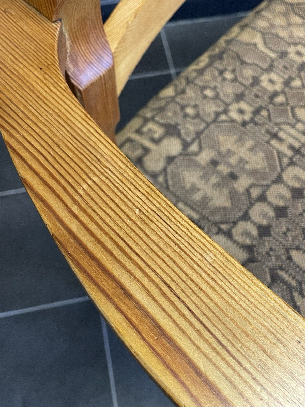 Furniture Mid Century Pine Ladder Back Desk Chair Armchair Original Fabric Stamped Js S photo