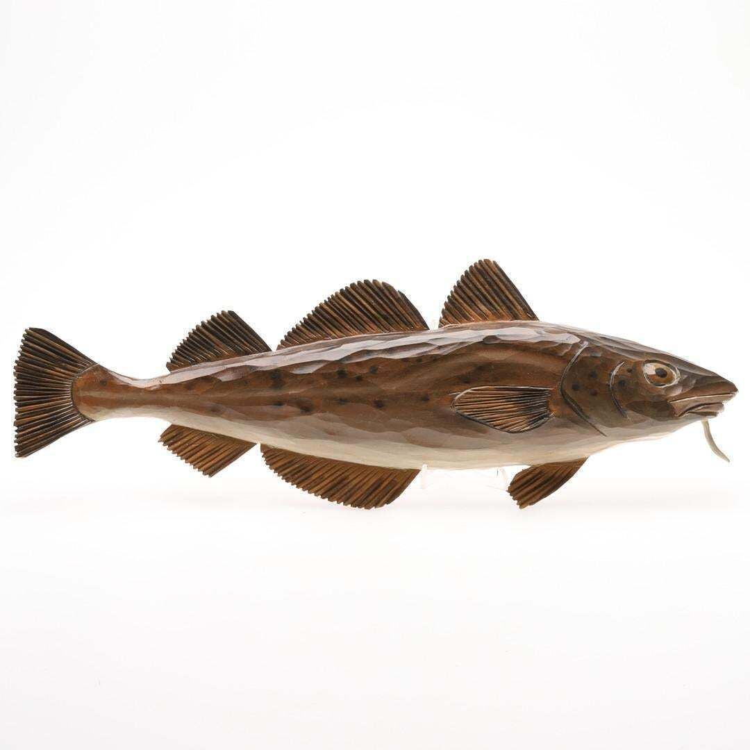 photo buy Elegant Fish Hand Carved Wooden Cod Wall Sculpture Jan Nilsson, Scandinavian Art