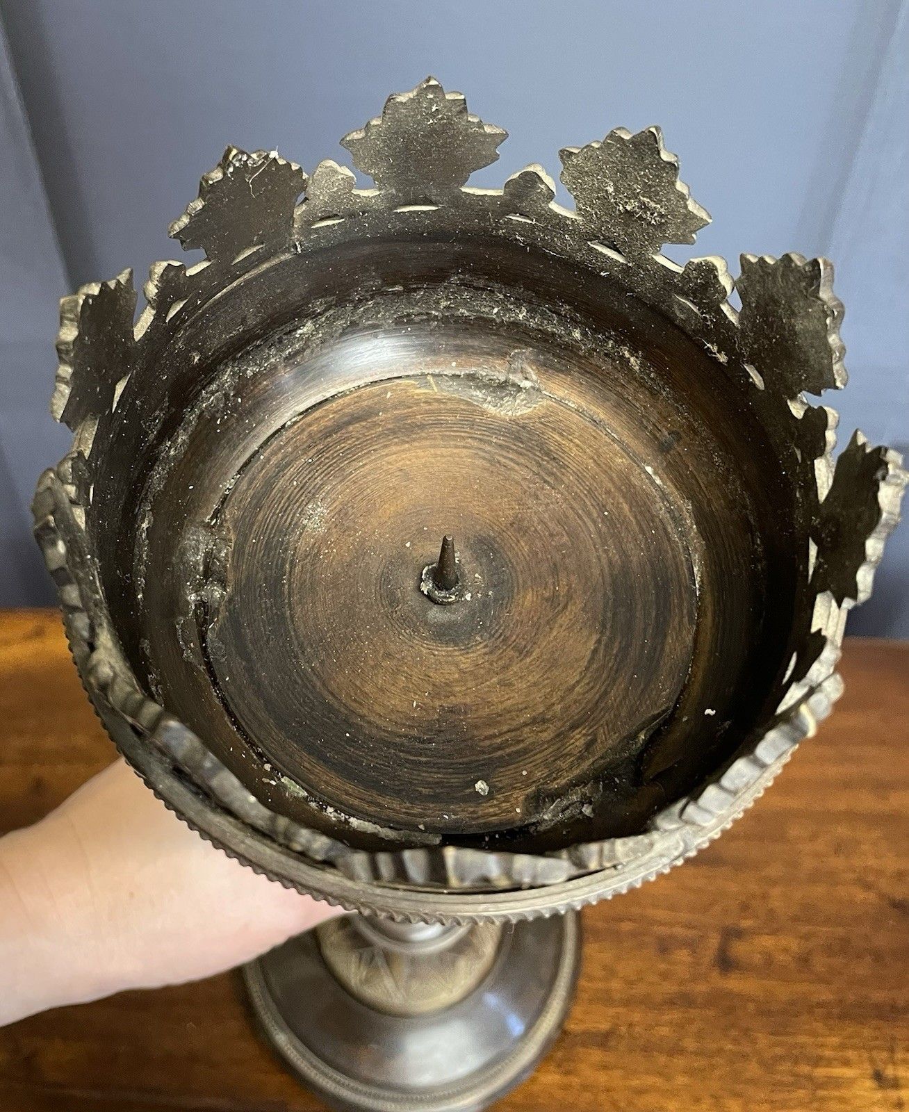 photo buy Vintage Large Gothic Style Church Candle Pricket Candlestick Bronze Finish