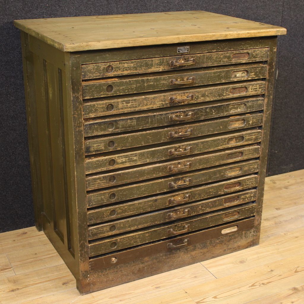 20th Century Woodcut Workshop Chest Of Drawers In Lacquered Wood