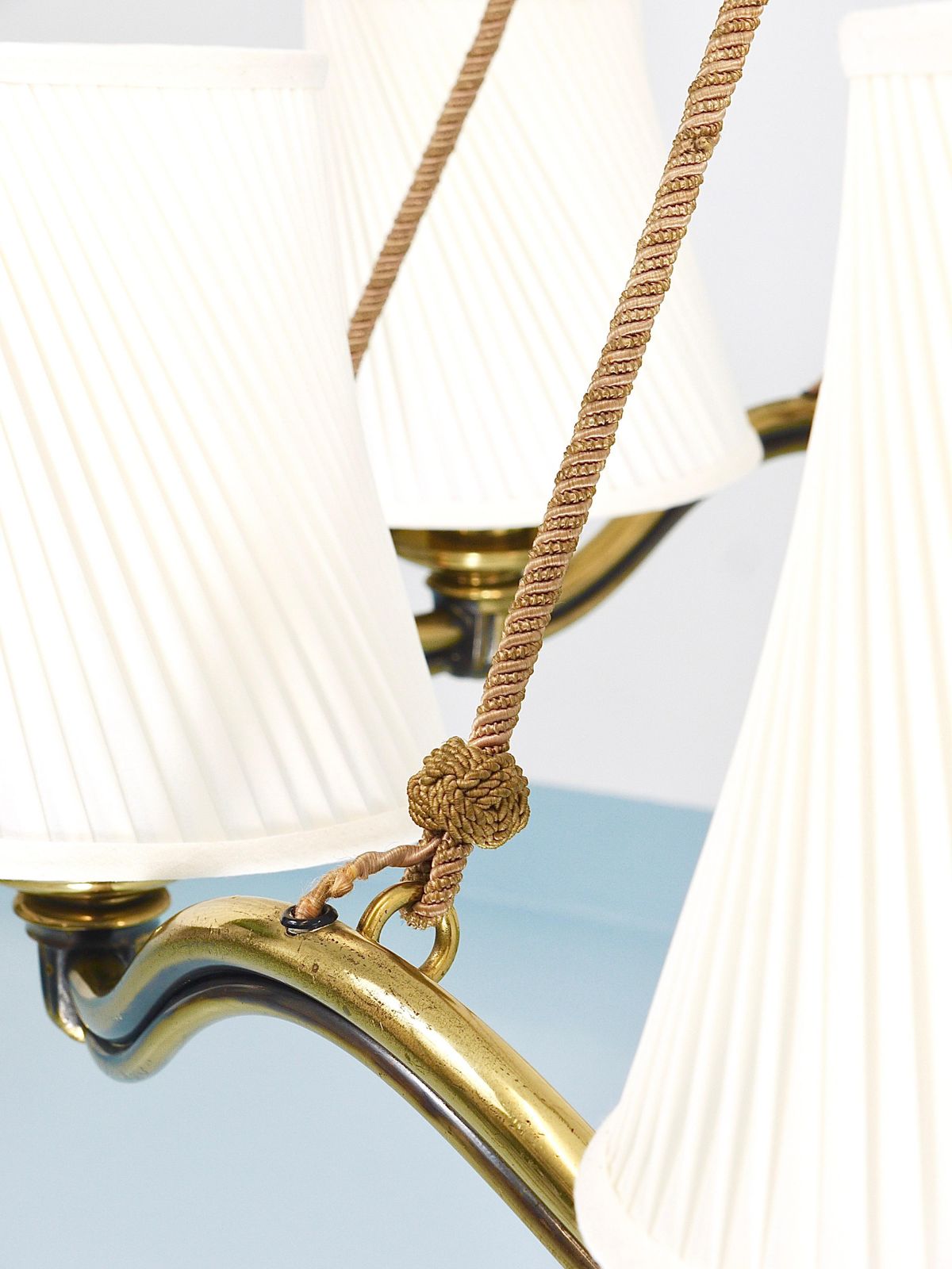 photo for sale Hugo Gorge Large 48“ Viennese Modernism Curved Brass Wave Chandelier, 1940s