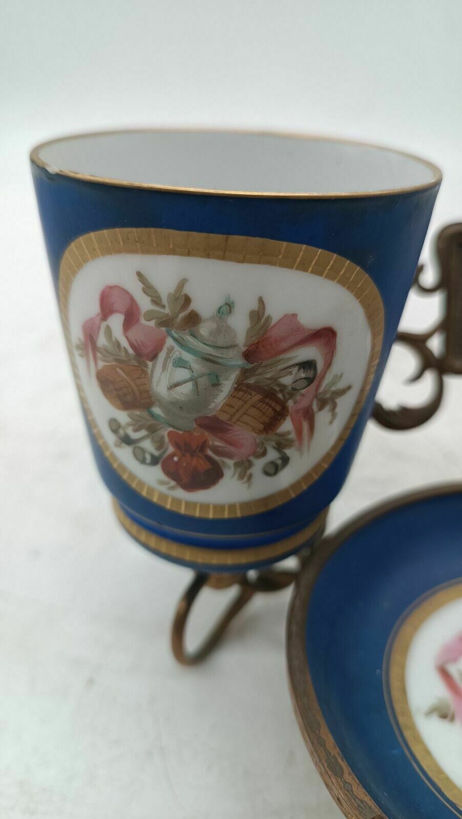 Antique Porcelain Cup Mug Plate Gilded Bronze Paris 19th Century photo vinterior