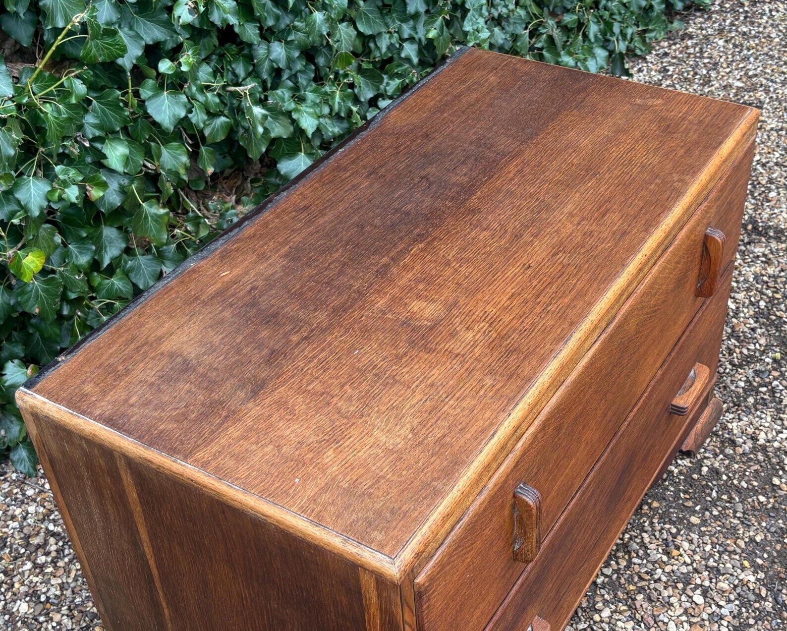 Furniture Vintage Lawrencia Art Deco Oak Low Chest Of Drawers C.1930s photo