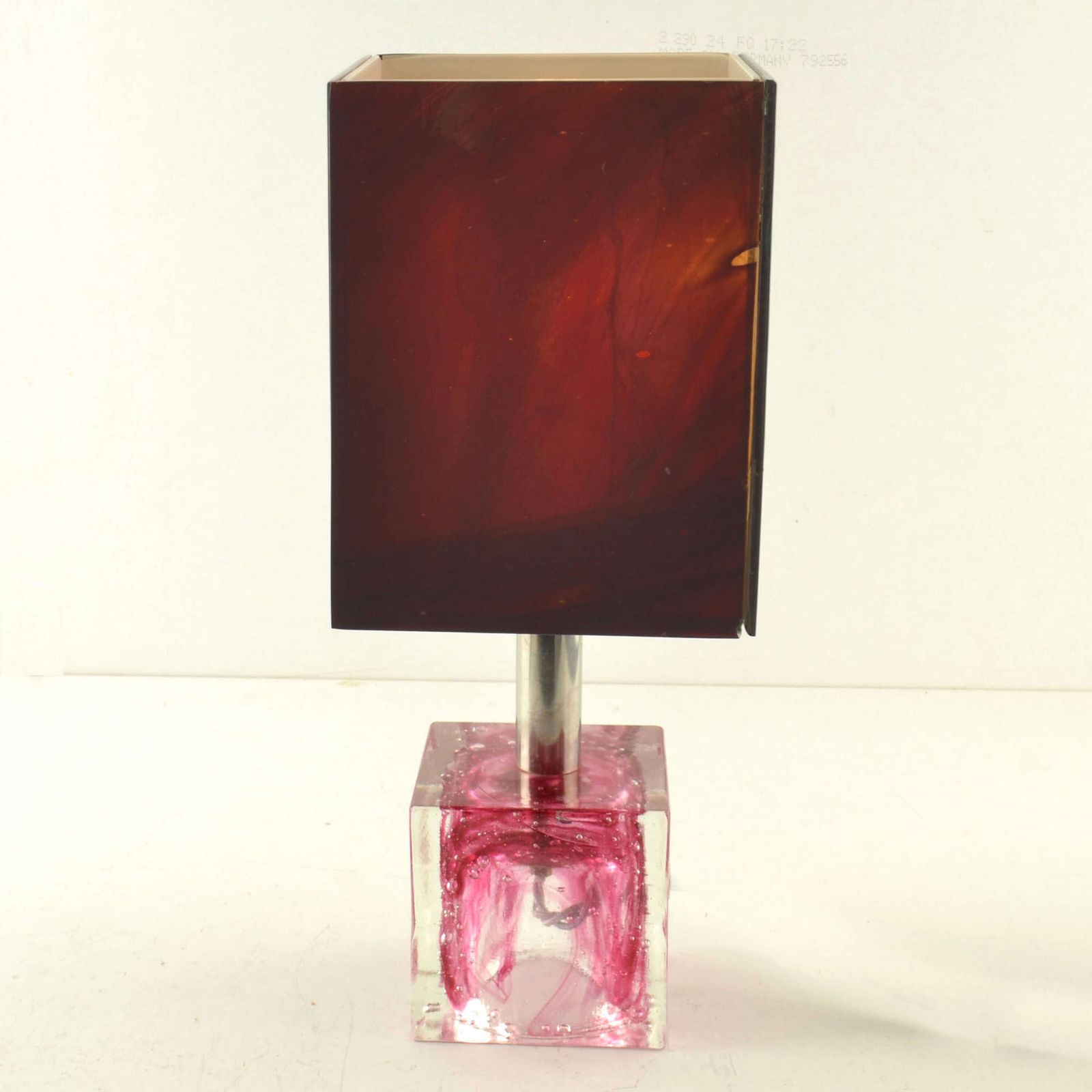 Pair Of Cubic Table Lamps Poliarte Pink Glass 1960 photo vintage