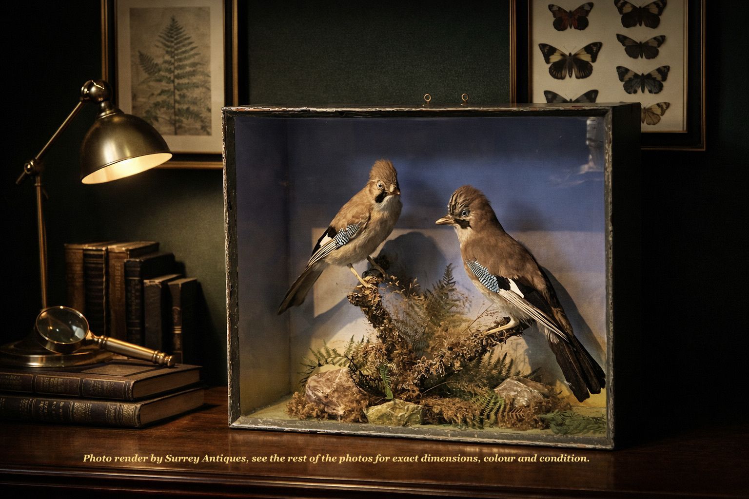 Antique Eurasian Jays’ (Garrulus Glandarius) Taxidermy Display Case
