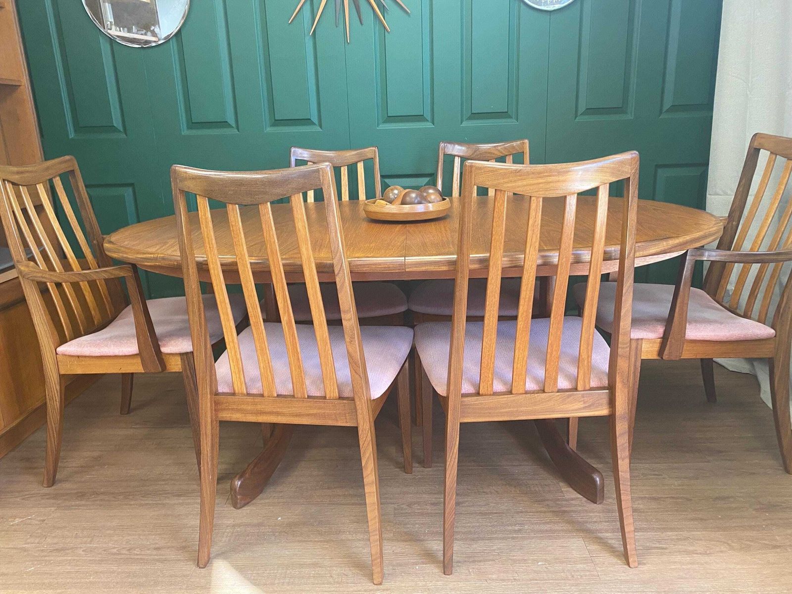 Mid Century Vintage 1960s G Plan Fresco V Wilkins Teak Oval Extending Dining Table And Six Chairs, Two Carvers photo furniture