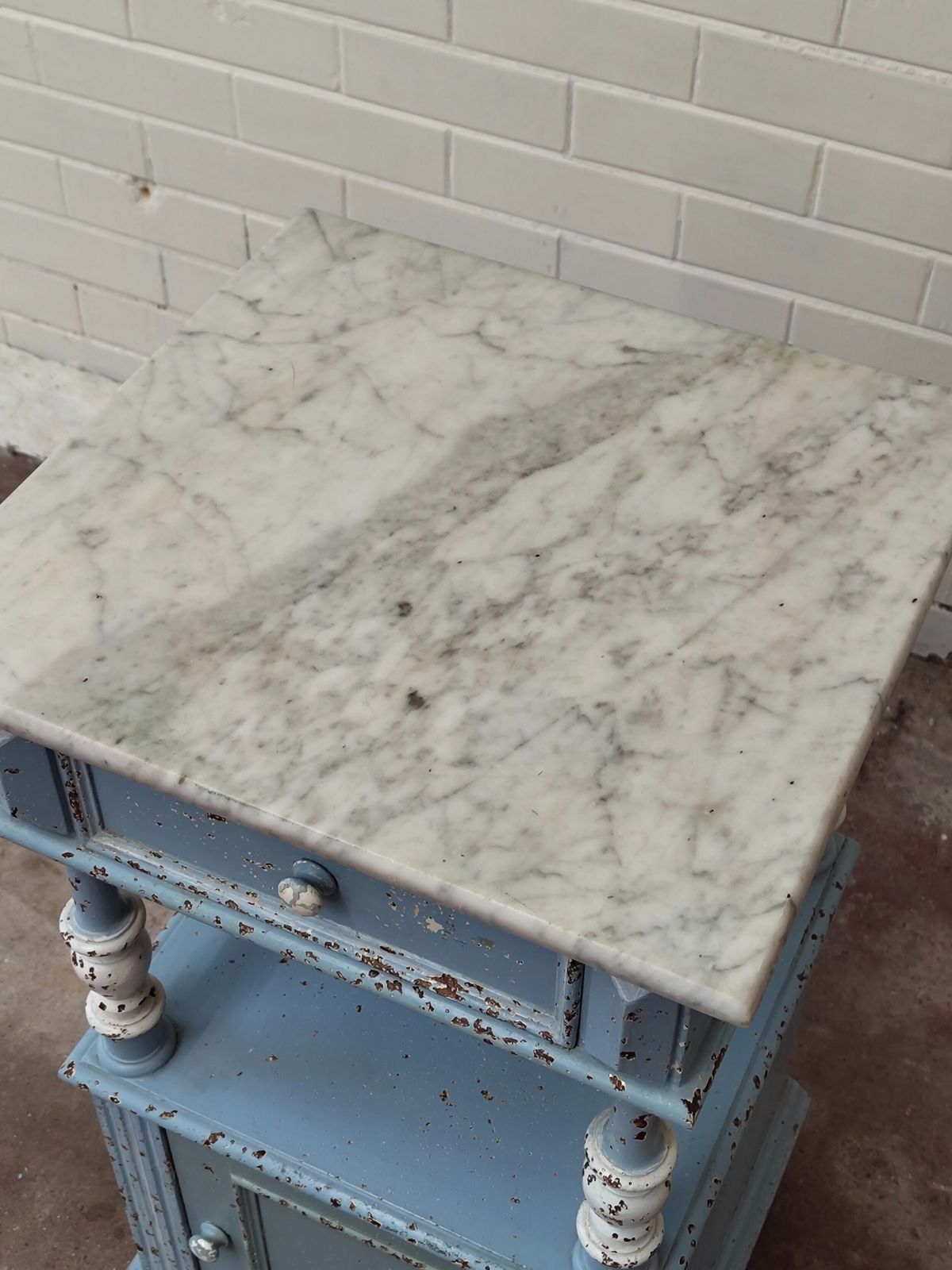 photo furniture Antique Pair Of Painted Chippy Distressed French Bedside Lamp Tables Cupboards