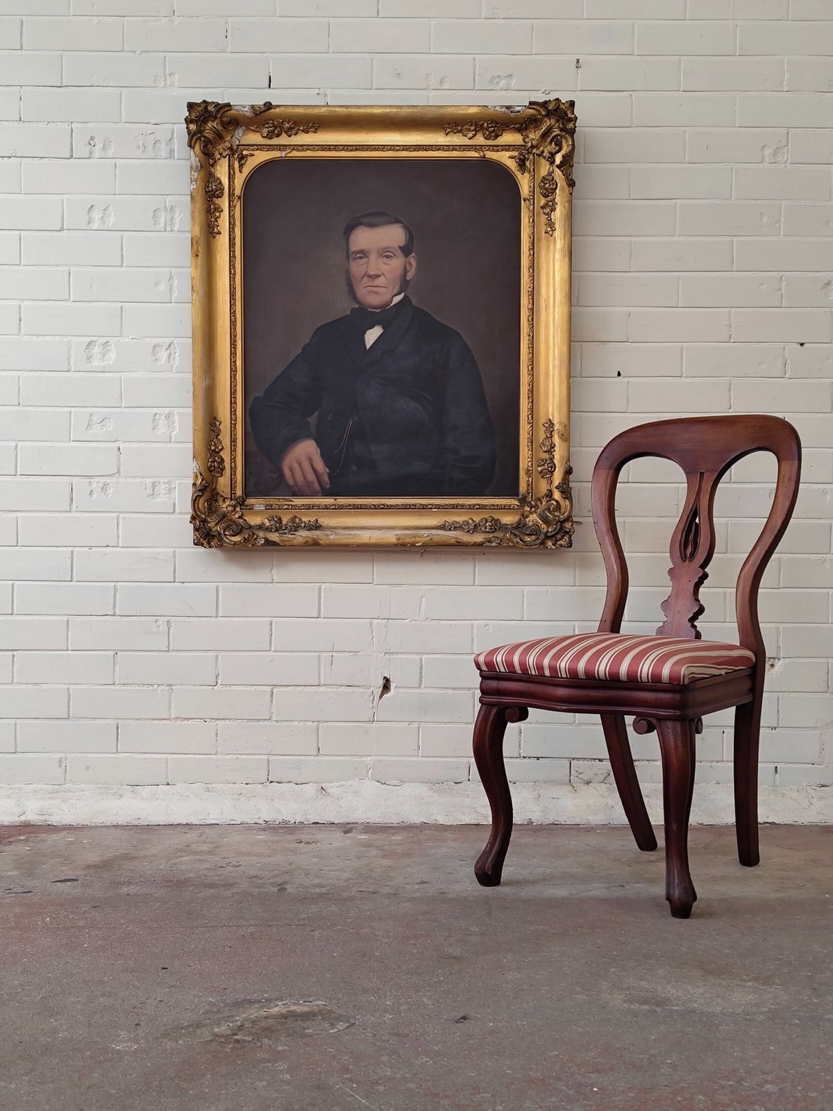 Large Antique Victorian Oil Portrait On Canvas Of A Gentleman In Gesso Frame photo for sale