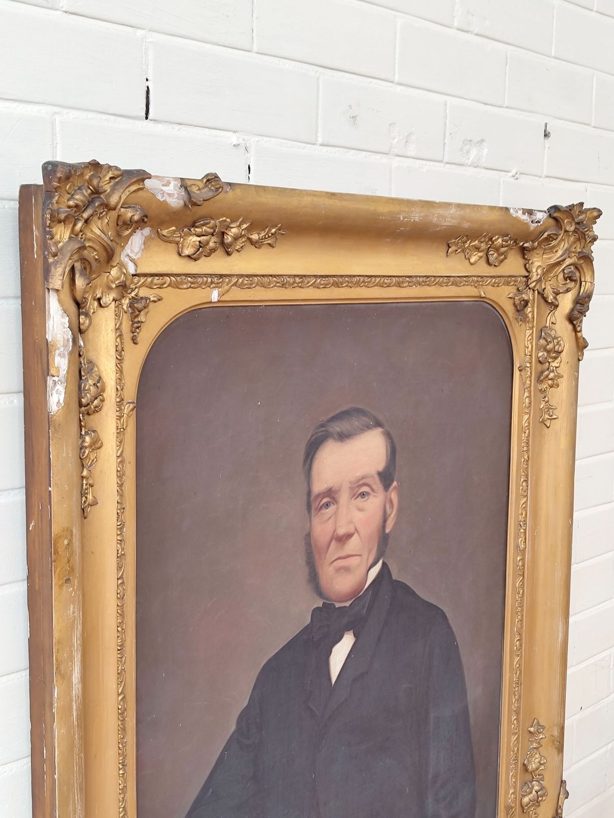 photo buy Large Antique Victorian Oil Portrait On Canvas Of A Gentleman In Gesso Frame