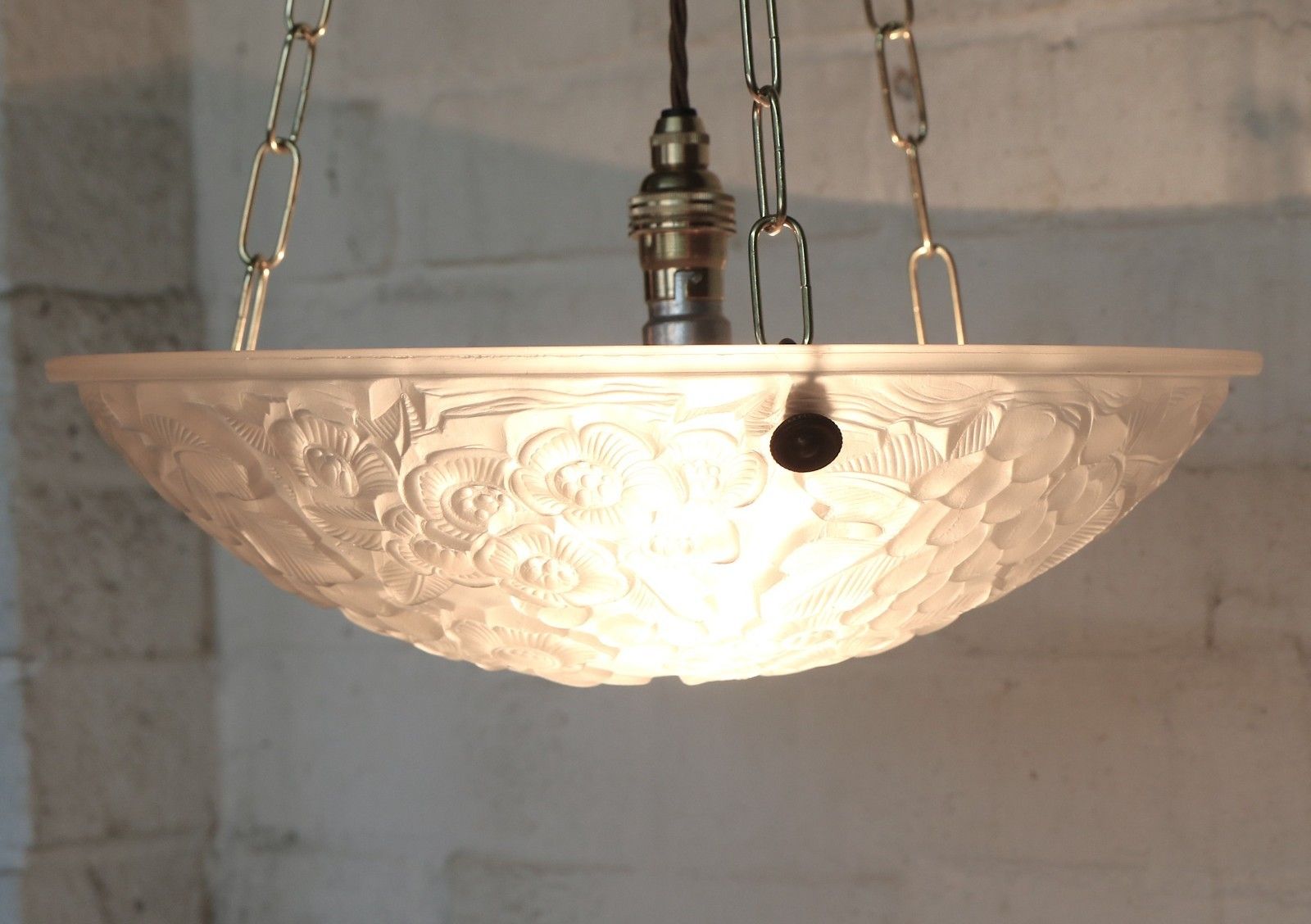 Ceiling Light Antique French Plaffonier M. Model Verdun Art Deco Frosted Glass photo 183.0