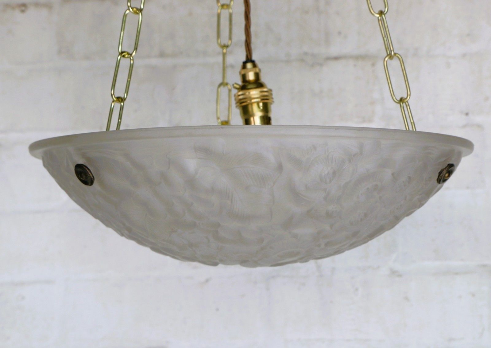 Ceiling Light Antique French Plaffonier M. Model Verdun Art Deco Frosted Glass photo vintage