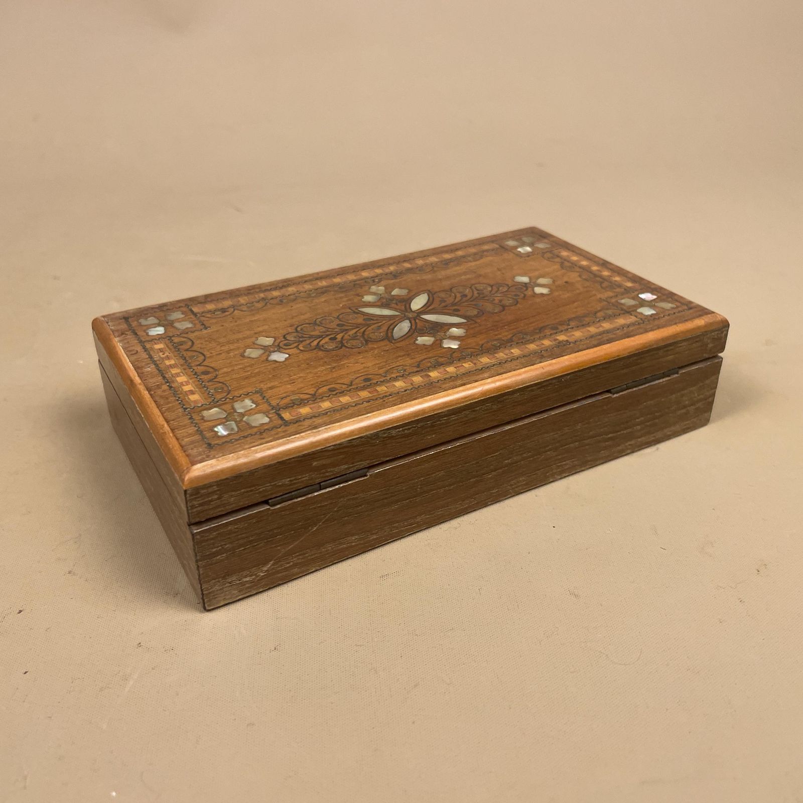 Home Decor Wooden Rectangle Marquetry Inlay Box Trinket Jewellery Lidded Top Lid Patterned Pattern Handmade Table Top Wood Detailed Ornate Pattern photo