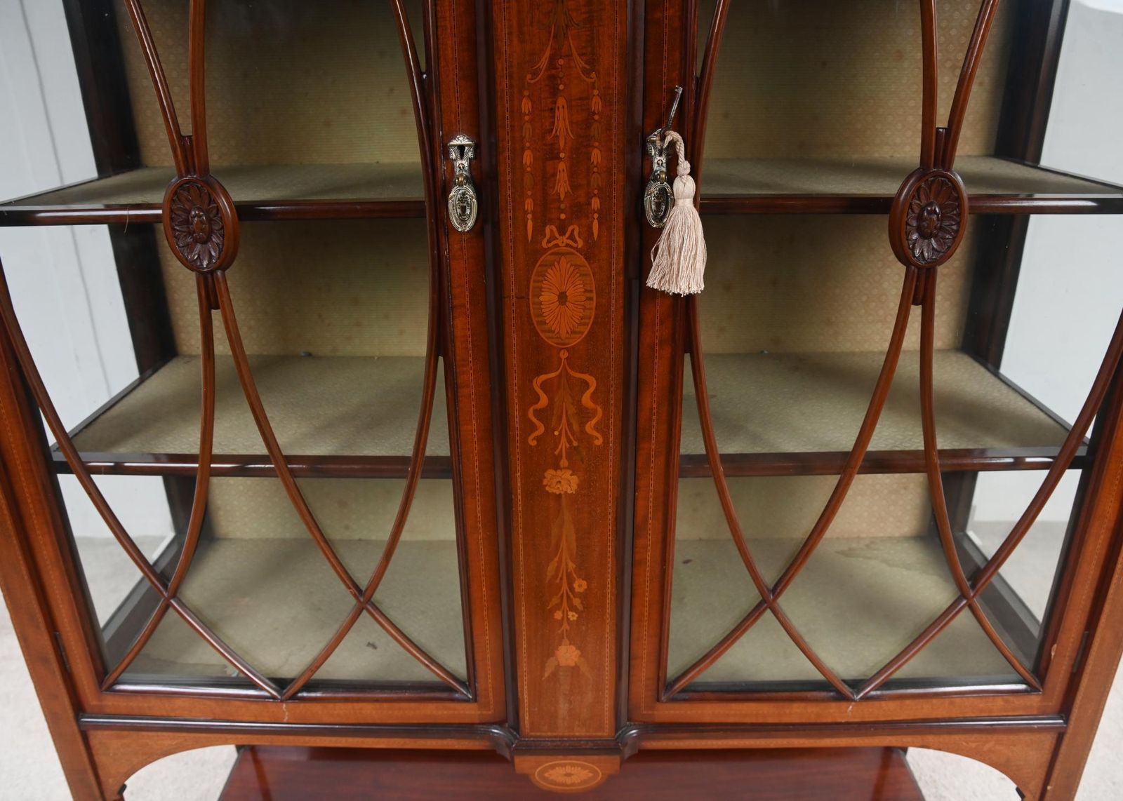 Edwardian Inlaid Mahogany Display Cabinet Glazed Doors Sheraton Revival photo Furniture