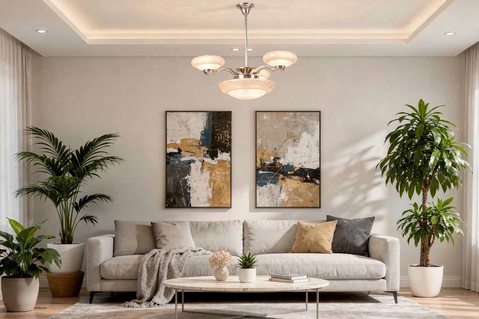 photo for sale Restored Art Deco Chandelier, Chrome Plated Steel, Marble Glass, Czech, 1920s