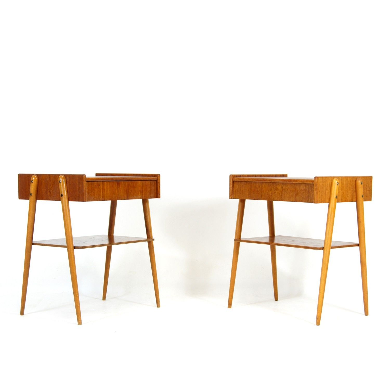 Pair Retro Vintage Bedside Tables Cabinets Drawers Mid Century Danish Teak 1960s