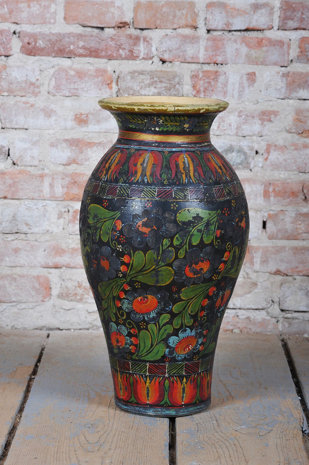 Original Art Deco Vase With Folk Motifs, Ceramics, Well Preserved, Czech, 1920s photo for sale