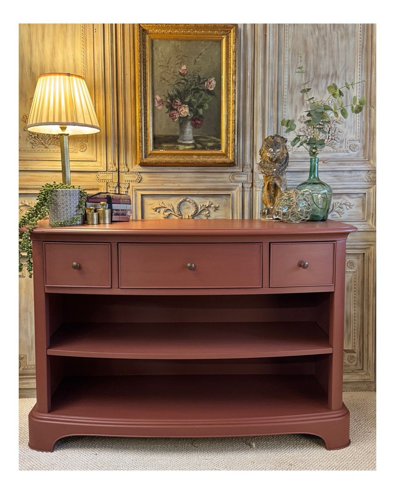 Hall Console Or Bookshelf With Drawers In Etruscan Red By Farrow And Ball photo furniture