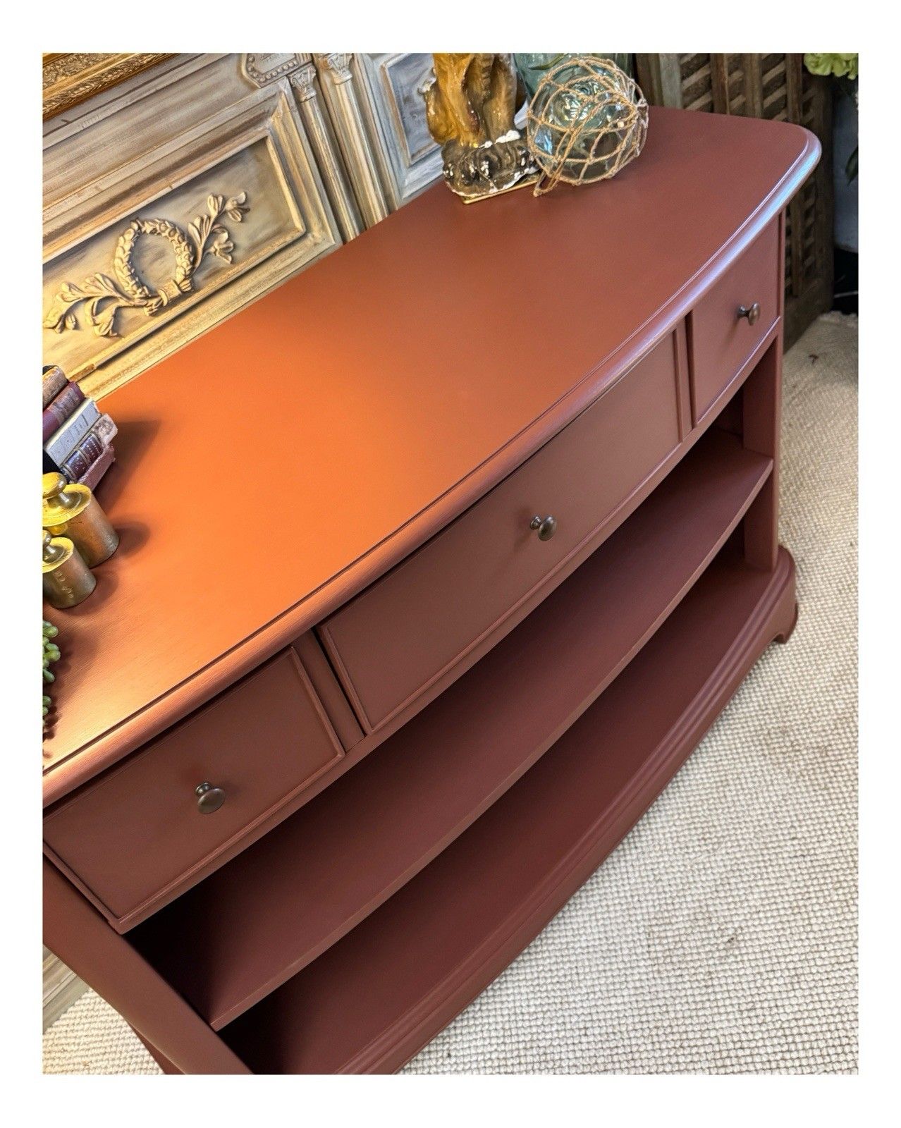 Hall Console Or Bookshelf With Drawers In Etruscan Red By Farrow And Ball photo for sale