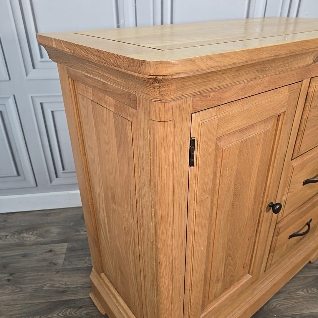 Rustic Storage Cabinet Solid Wood Oak Furniture Land Cupboard & 3 Drawers photo for sale