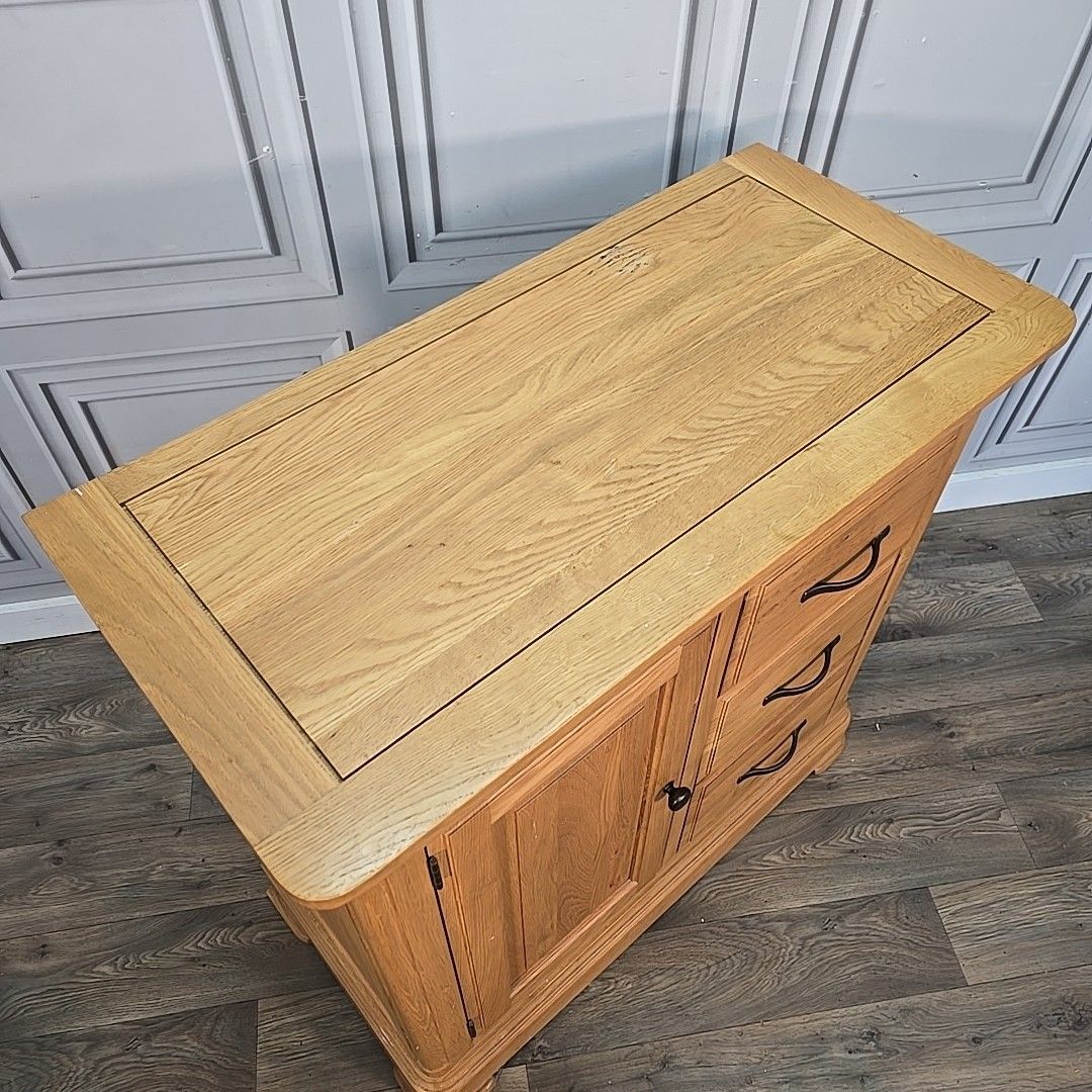 Rustic Storage Cabinet Solid Wood Oak Furniture Land Cupboard & 3 Drawers photo vinterior