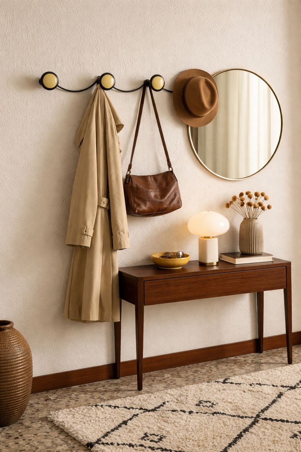 Vintage 1960s Wall Mounted Coat Rack In Banana Yellow With 4 Hooks   65 X 7 Cm photo furniture