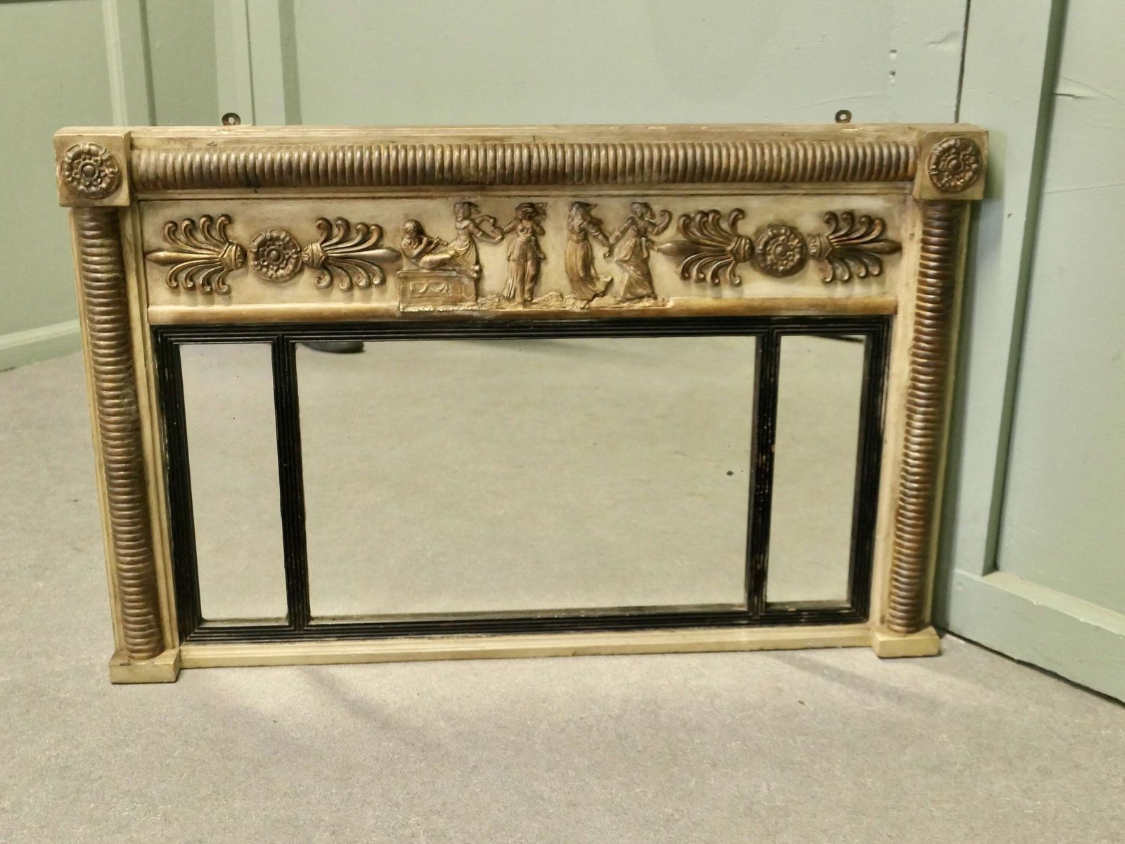 Regency Triple Plate Sculptured Mirror Or Over Mantle