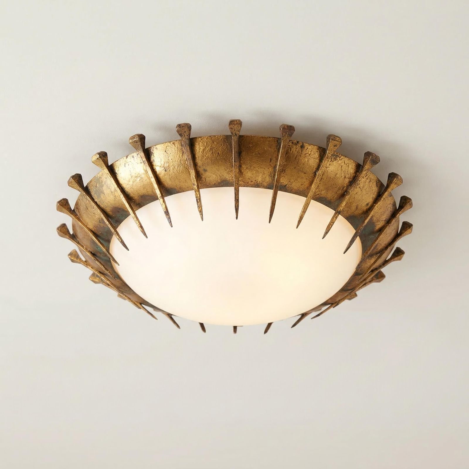 Sun Lamp, Forged Nails, Gold Leaf And Crystal, France, 1950s photo buy