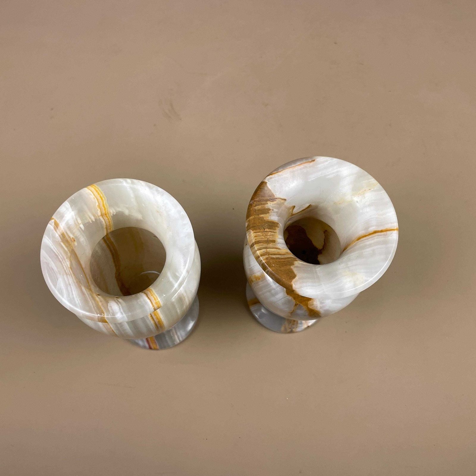 Home Decor Marble Vases Pots Brown Green Cream Natural Pattern Ornament Vintage Decorative Onyx Hand Carved Stone Pair Tabletop Accent Mantel Decor photo