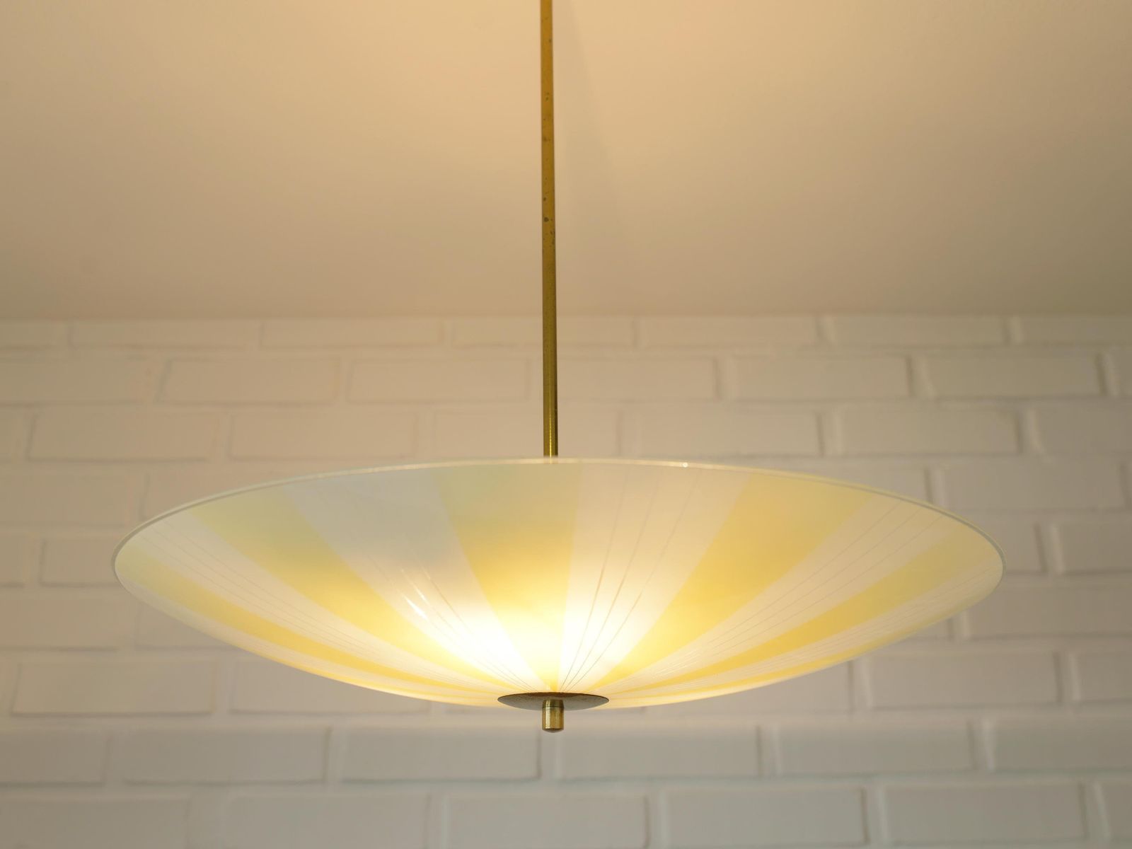 Vintage Sunburst Hanging Lamp / Yellow Glass Chandelier / Saucer Pendant Lamp / Space Age 1950's photo 395.0