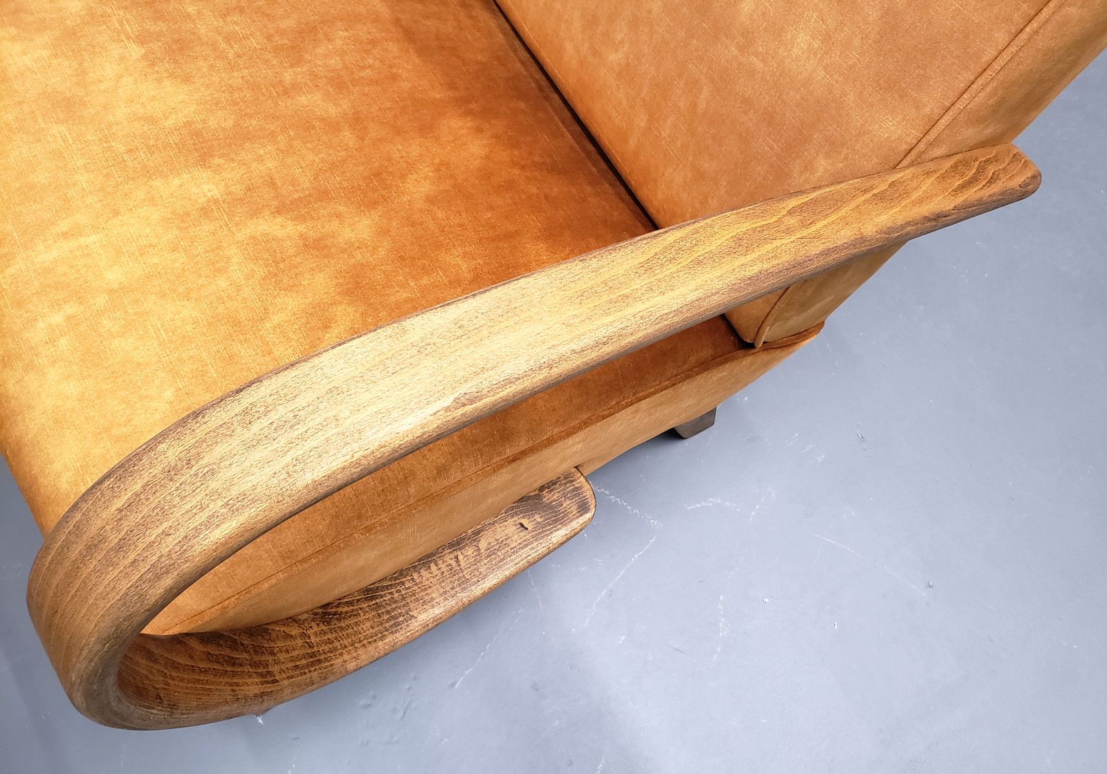 One Left   1930 Jindrich Halabala Bentwood Armchair In Rust Brown Velvet photo vinterior