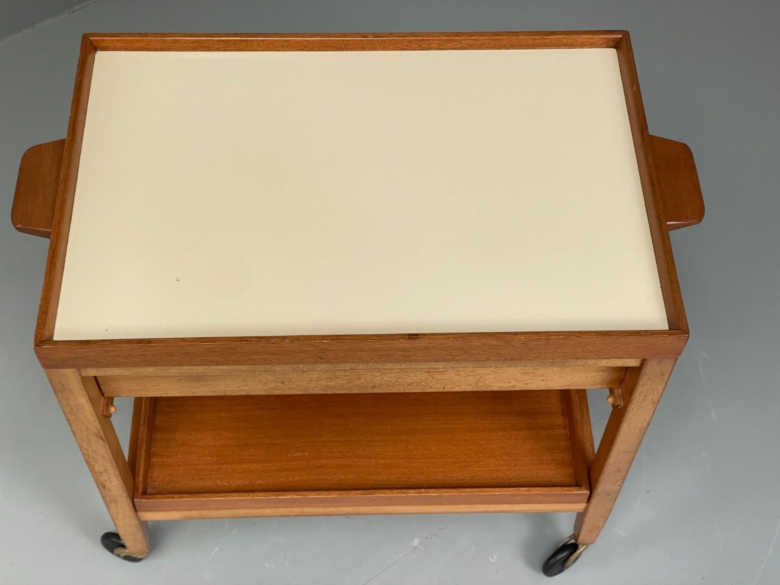 Vintage 1960s Serving Trolley Danish Formica Top Retro Adjustable Eb11694 Mwoo photo vinterior
