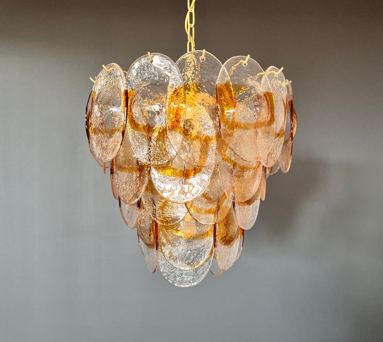 Murano Chandelier By Mazzega   41 Clear And  Amber Glasses
