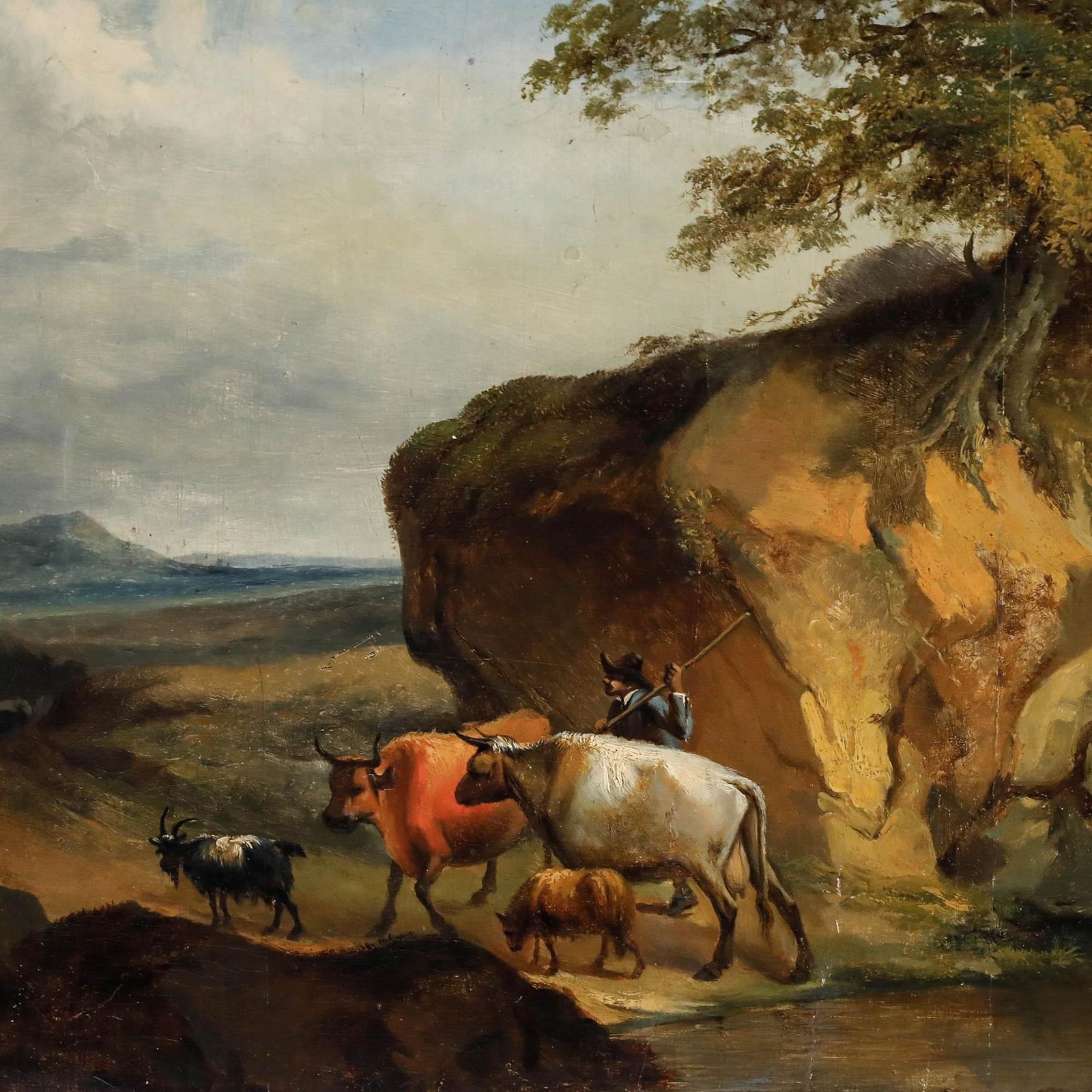 Follower Of Nicolaes Berchem Framed 18th Century Oil, Drover With Livestock photo 750.0