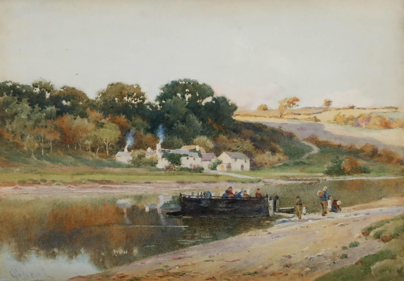 Peter Ghent (1856 1911) Framed Watercolour, Tal Y Cafn Ferry photo furniture