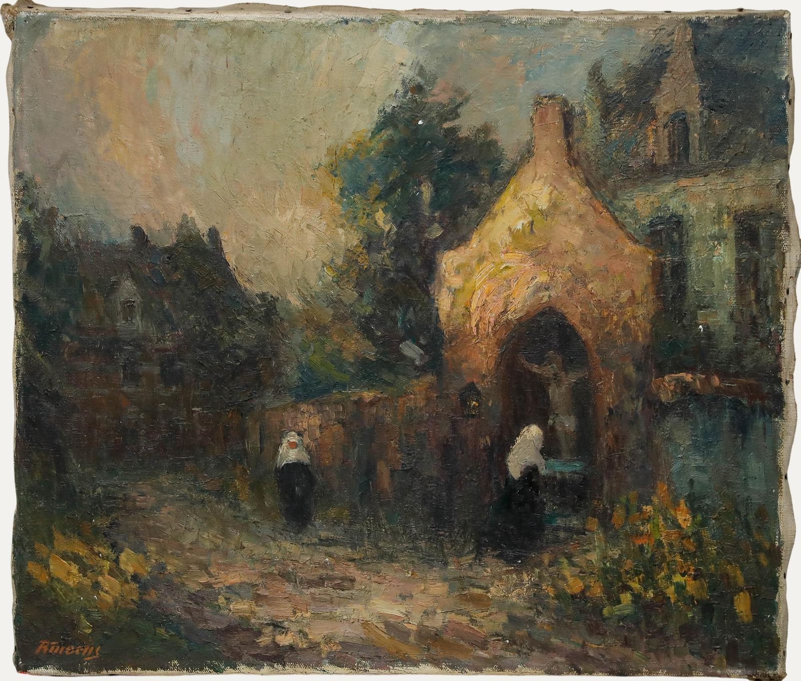 Robert Moens (1908 1977) Mid 20th Century Oil, Nuns At The Shrine