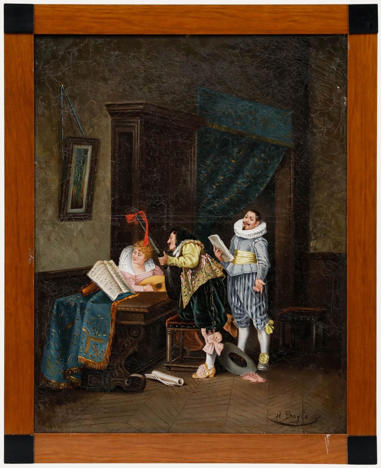 H. Bayle Framed Late 19th Century Oil, Music Practice