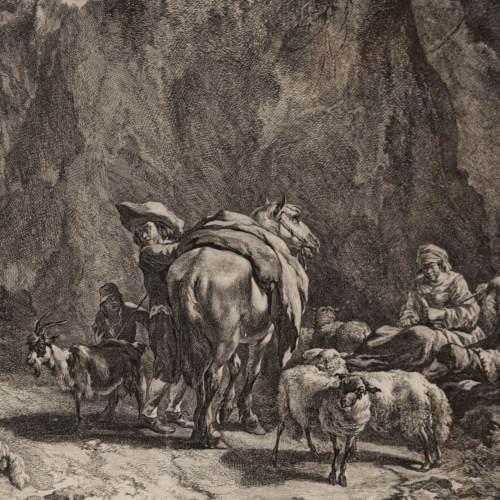Jan De Visscher After Nicolaes Berchem Engraving, Spinner Near A Rock photo Art